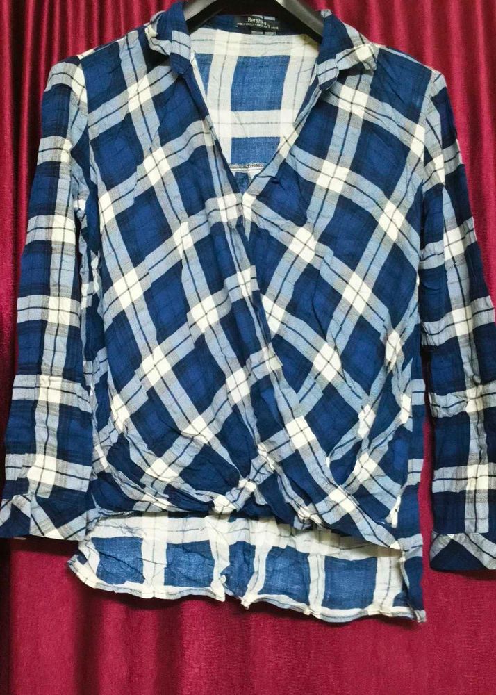 Blue Plaid Wrap Top(S)