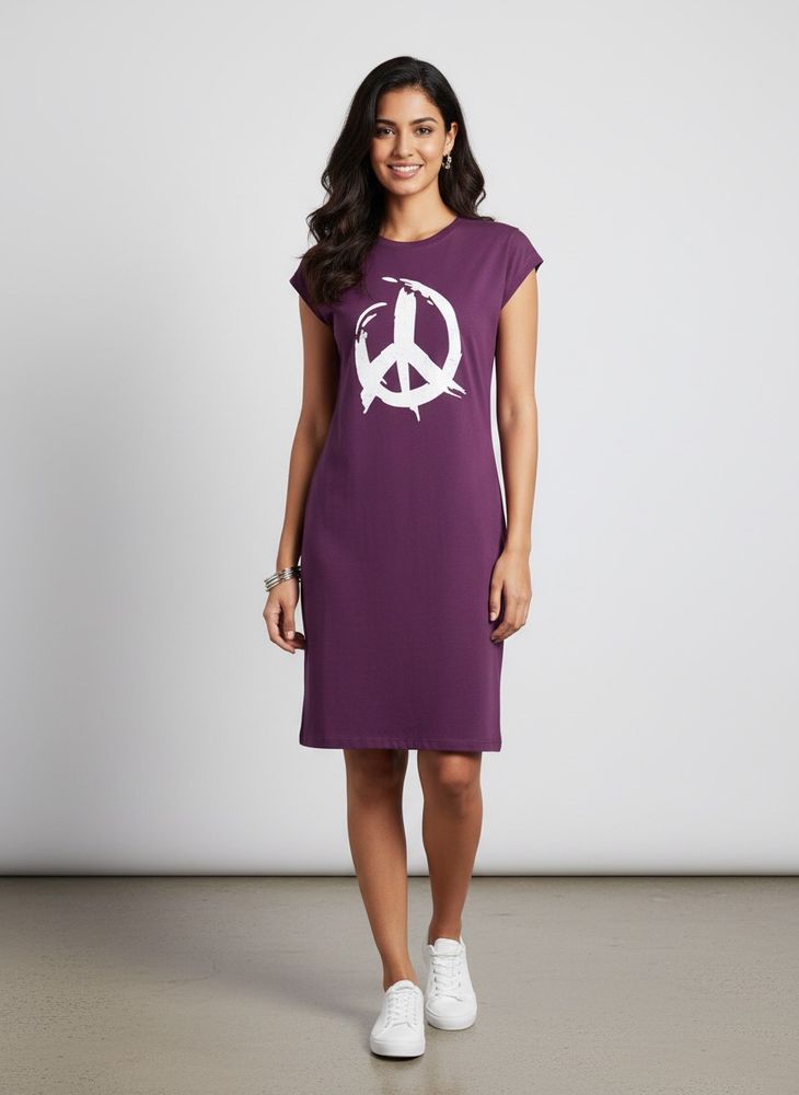 Purple Peace Sign T-Shirt Dress