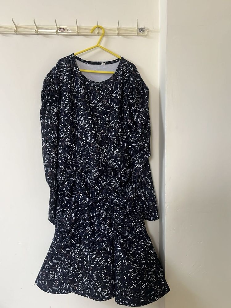 black Floral Print Dress