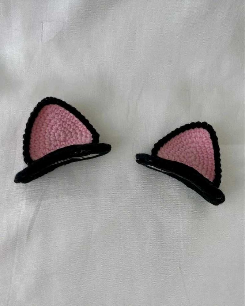 Cute Pink Crochet Cat Ear Hair Clips