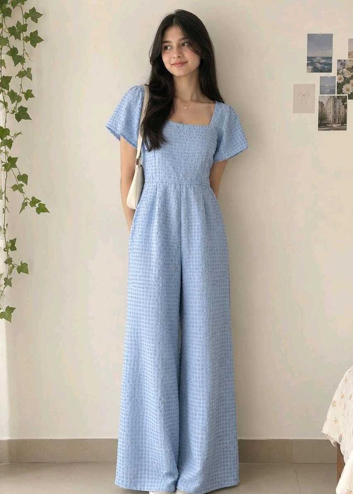 Chic Blue Textured Jumpsuit