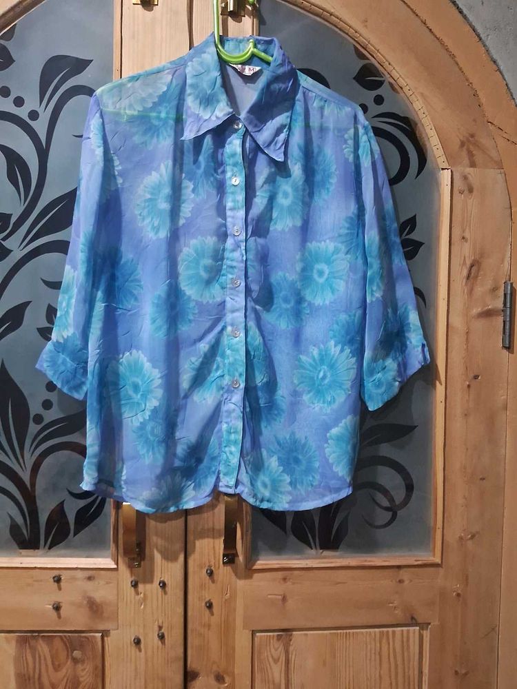 Floral Sheer Button-Down Shirt