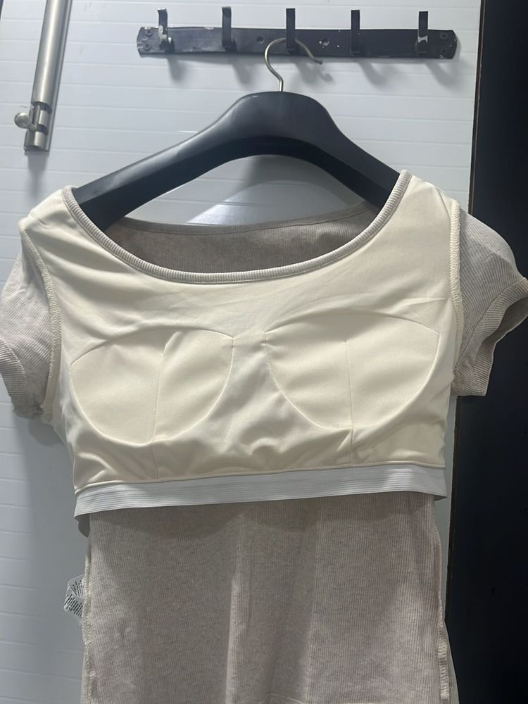 Ribbed Scoop Neck padded Cropped Top