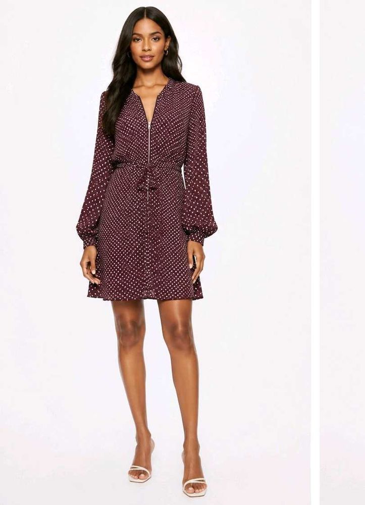 Maroon Polka Dot Mini Dress