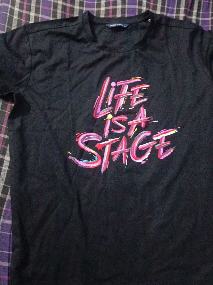 Black "Life is a Stage" Graphic T-Shirt