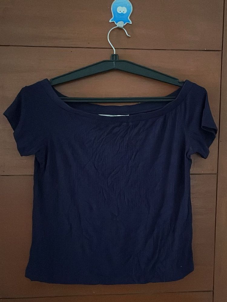 Navy Blue Off-Shoulder Top