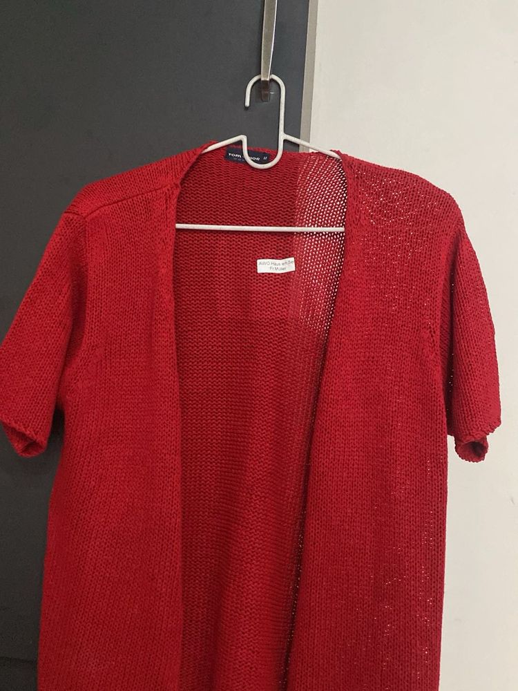 Vibrant Red Knit Cardigan