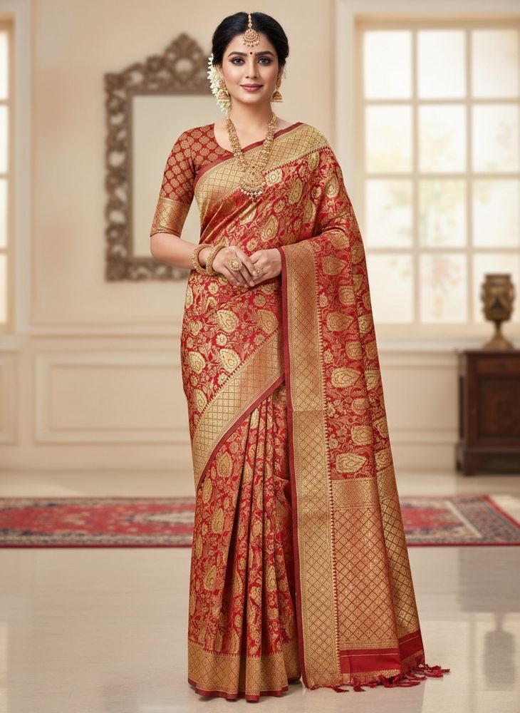 Elegant Red &amp; Gold Silk Saree