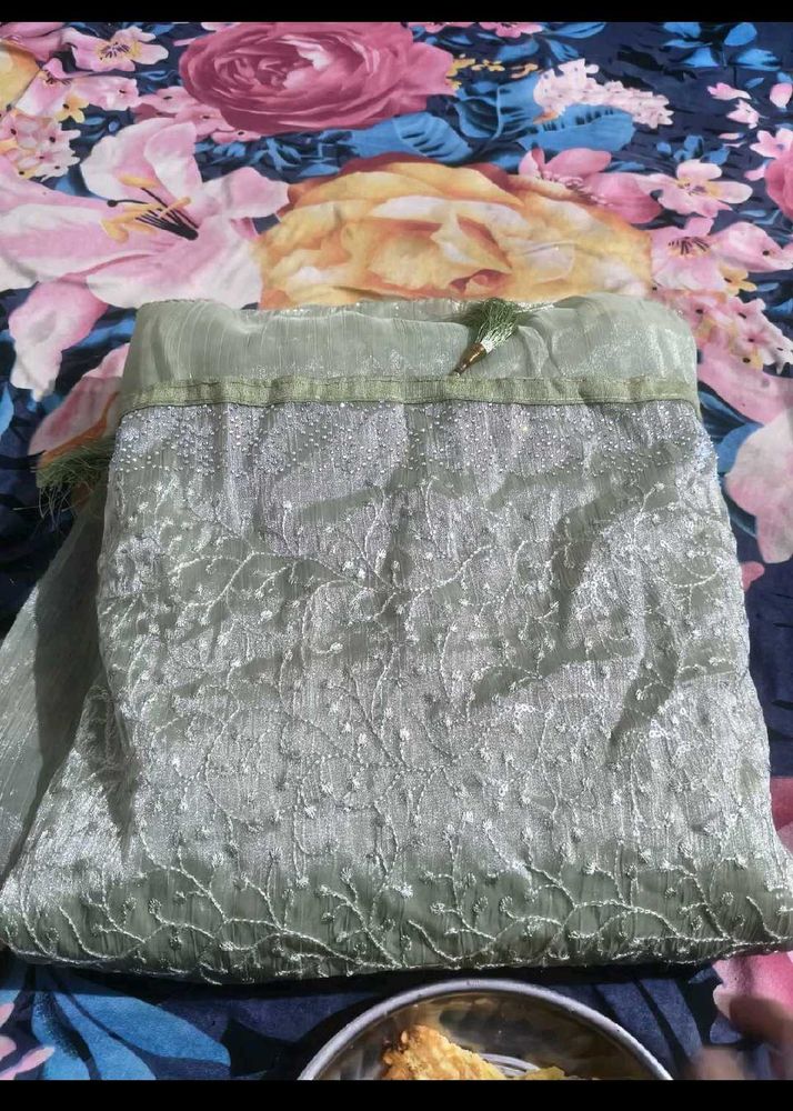 Embroidery saree with stitched blouse upto 42