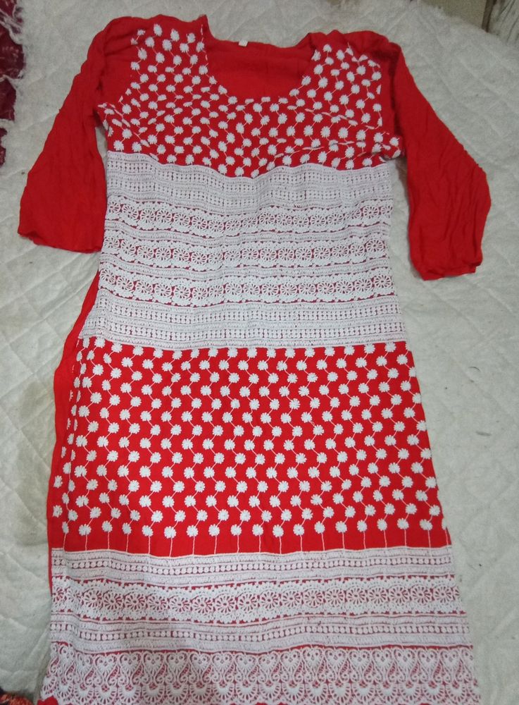 Red chickenkari Kurta