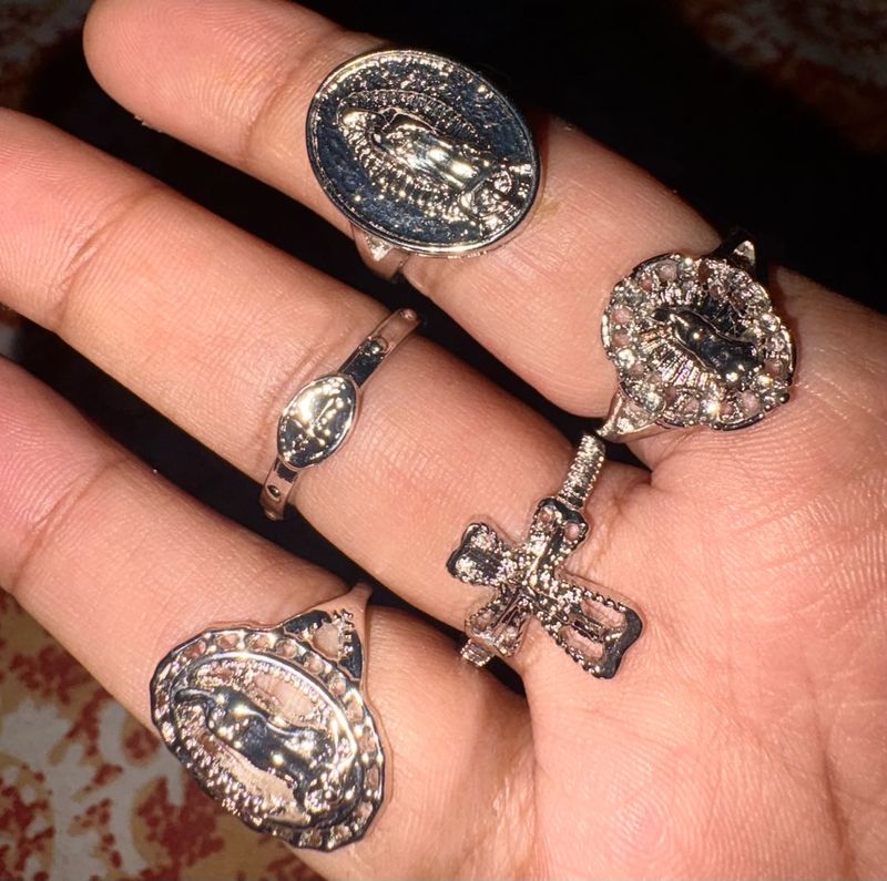 Set of 5 Gothic Cross Rings