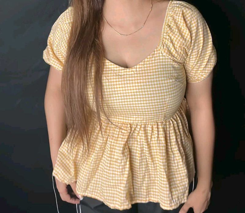 Yellow pintresty Gingham Puff Sleeve Top