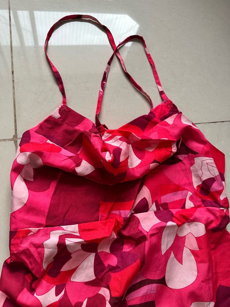 Vibrant Pink Abstract Print Dress