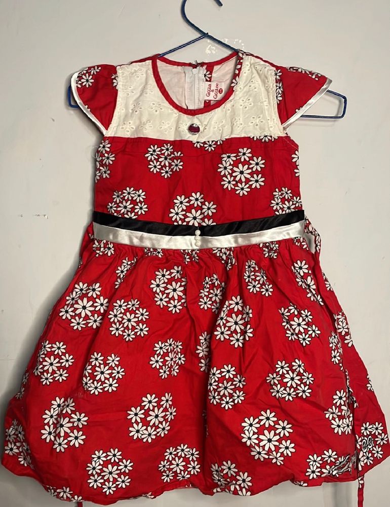 Girls' Red &amp; White Floral Dress