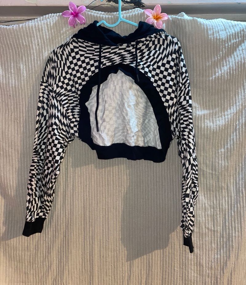 Checkerboard Cut-Out Hoodie