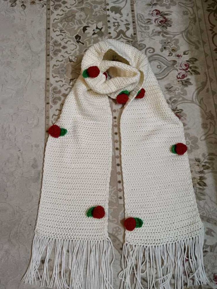 Handmade Crochet Scarf with Rose Appliques
