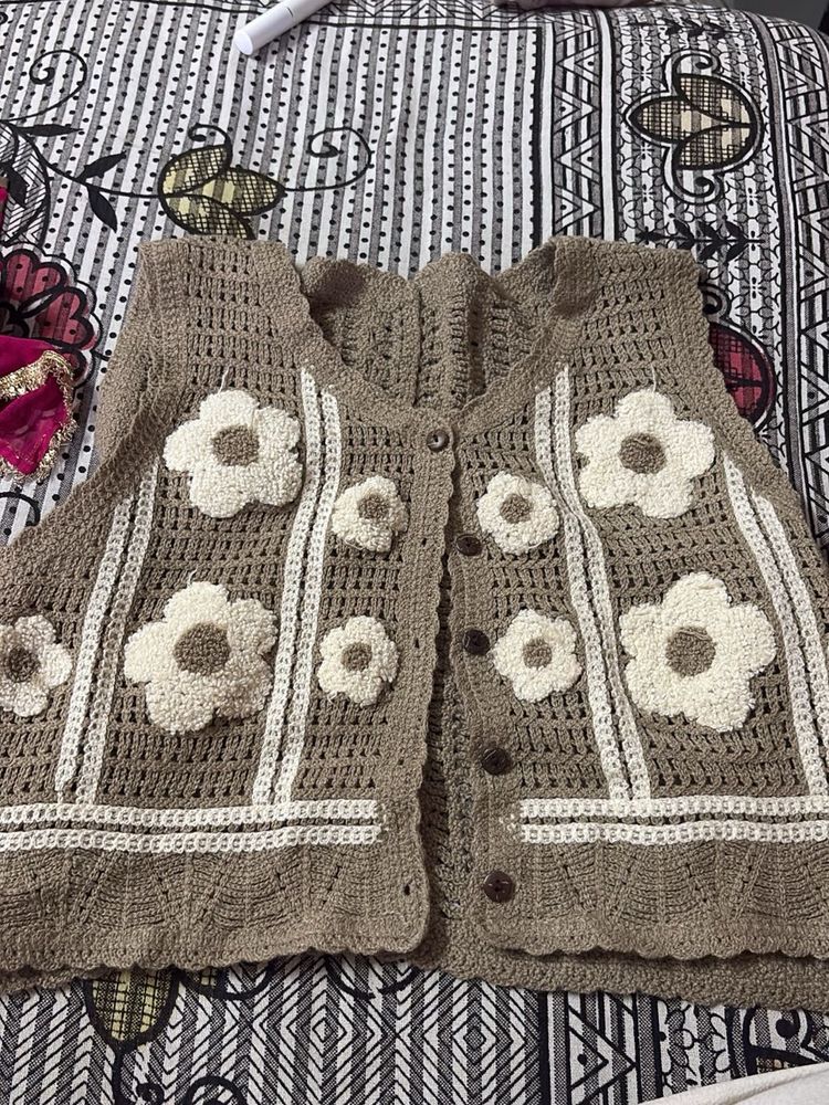 Handmade Crochet Vest with Flowers