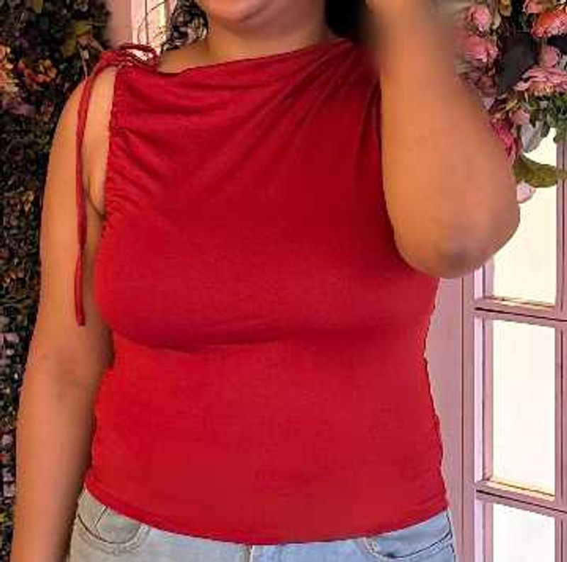 Red One-Shoulder Ruched Top