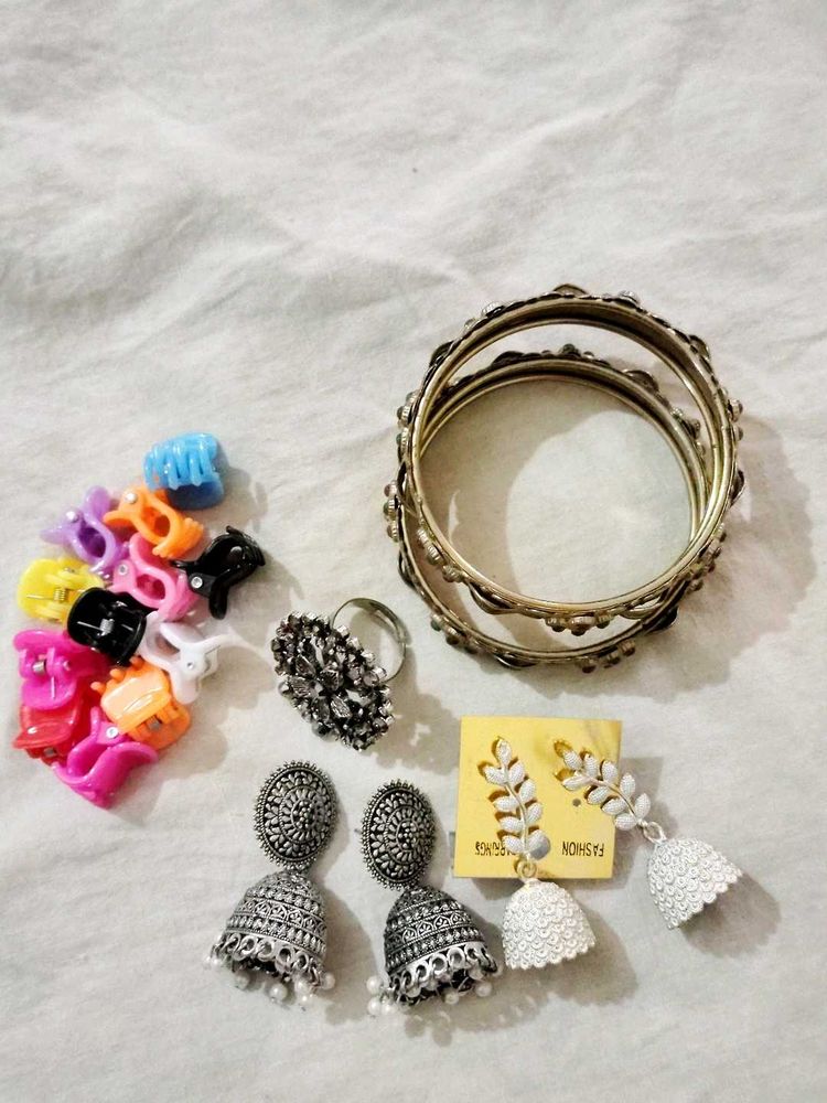 Fashionable Jewelry Set - Earrings, Bangles &amp; Ring