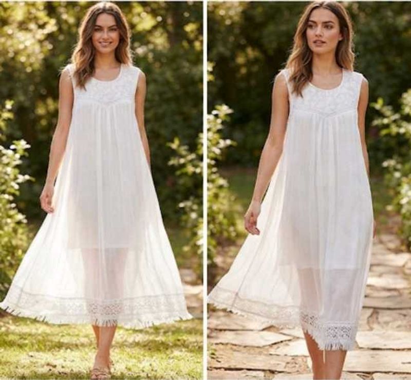 💐White Lace Trimmed Dress