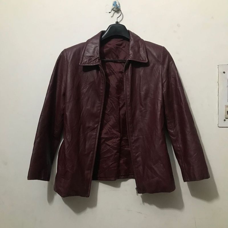 Boxy Fit Maroon Pure Leather Jacket