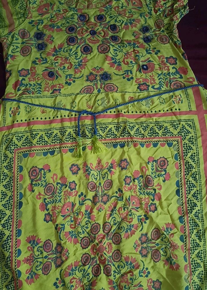 Pure Cotton Long Dress For Women With Waist Tie Up