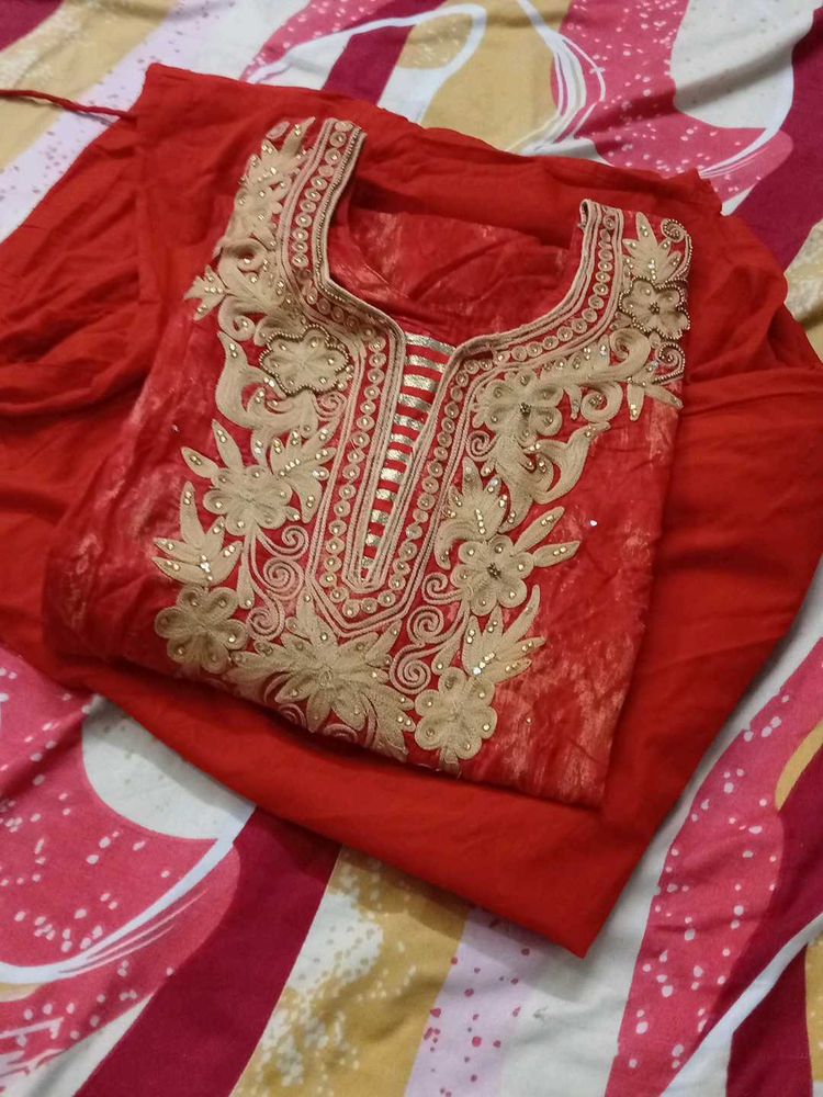 Vibrant Red Embroidered Kurta salwar