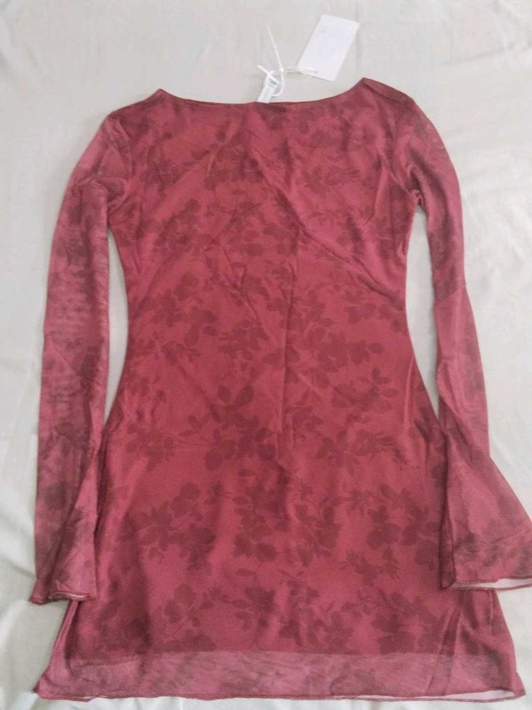 Sheer Floral Long Sleeve Mini Dress