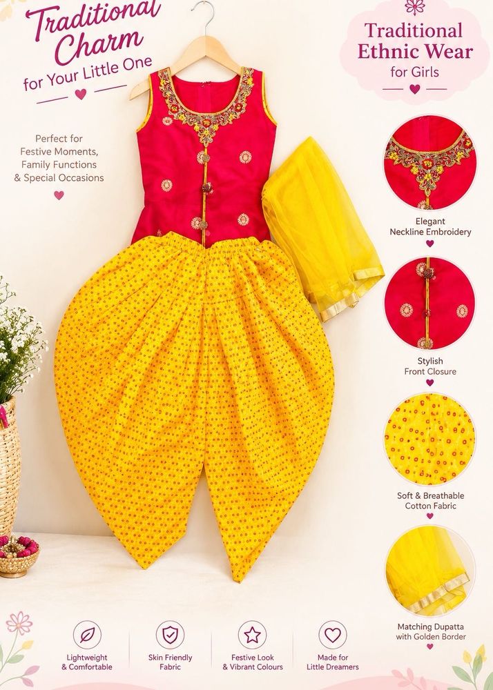 Girls Ethnic Wear Kurta Dhoti Set