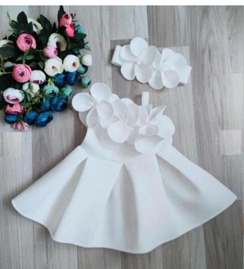 Adorable White Baby Dress with Headband