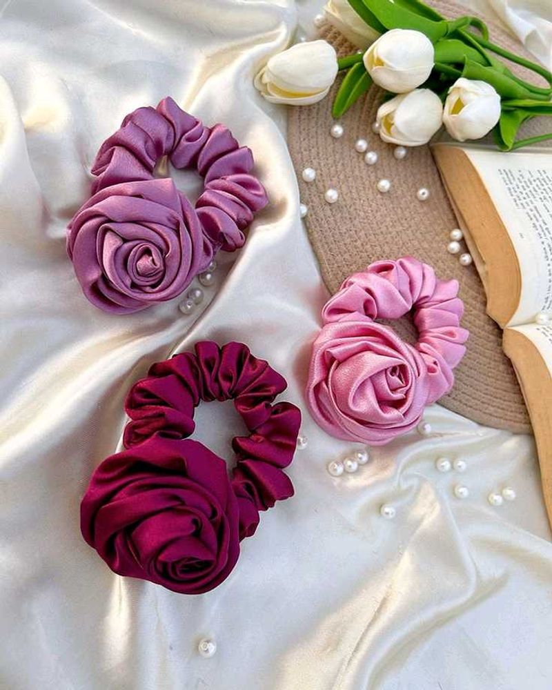 3 Floral Rosette Scrunchies
