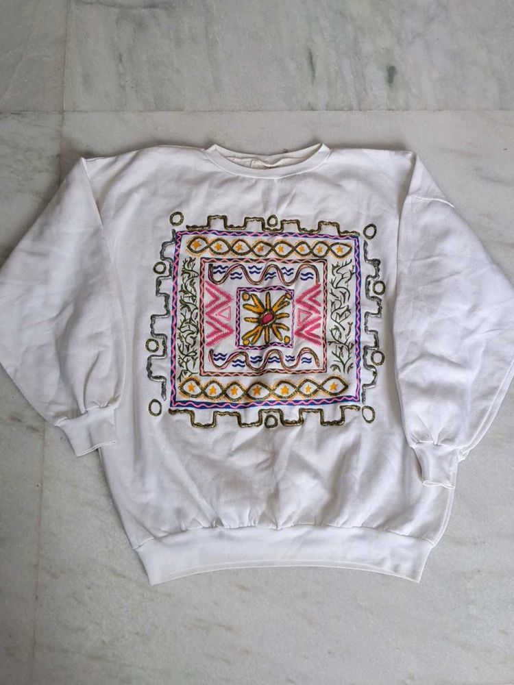 Unique Embroidered White Sweatshirt
