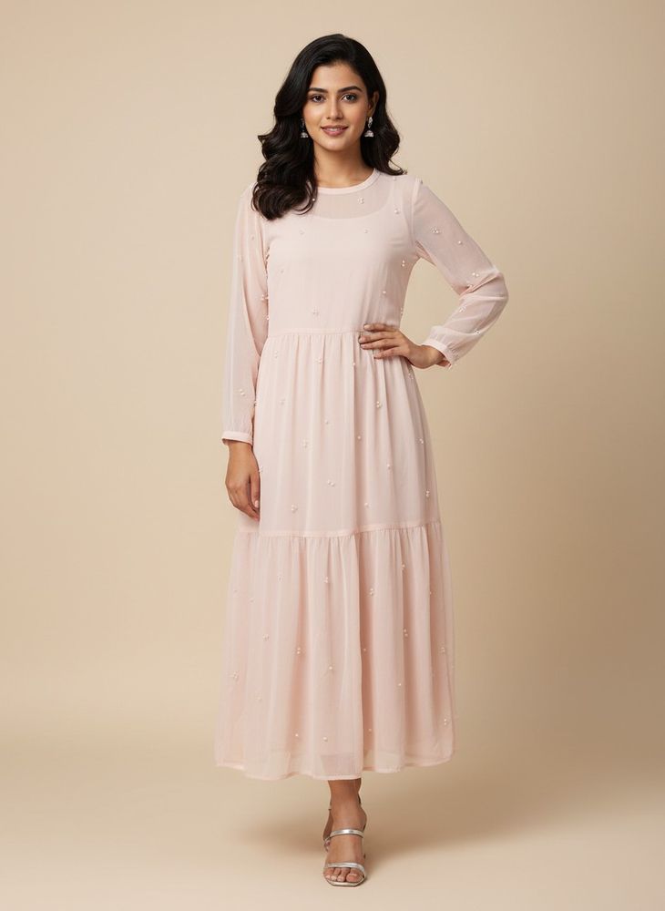 Elegant Pink Pearl Embellished Dress