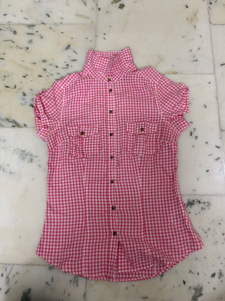 Pink Gingham Button-Up Shirt