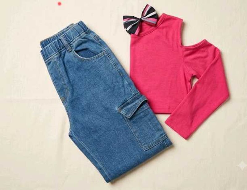 Cute Denim Jeans &amp; Pink Top Set