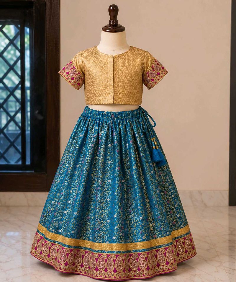Golden Pink Choli with Blue Lehenga for 3–4yr girl