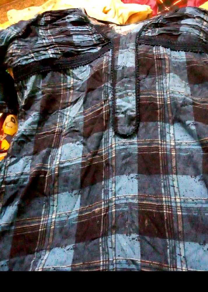 Blue Plaid Kurta