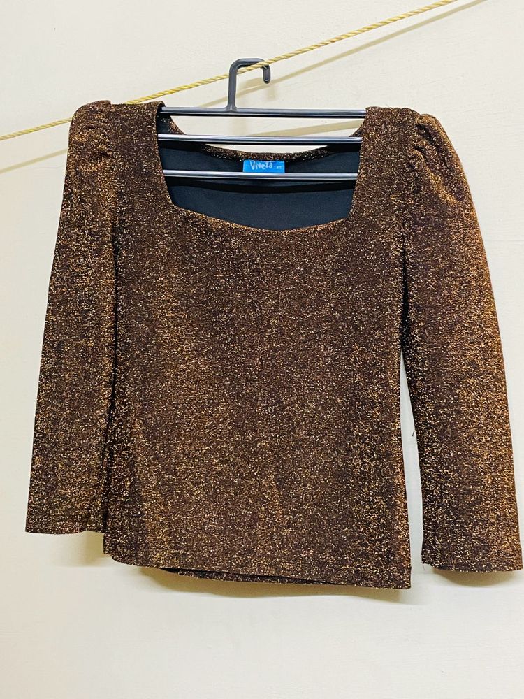 Sparkly Bronze Square Neck Top