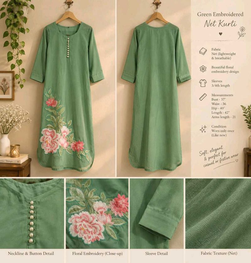🌿 Mint Green Embroidered Kurta