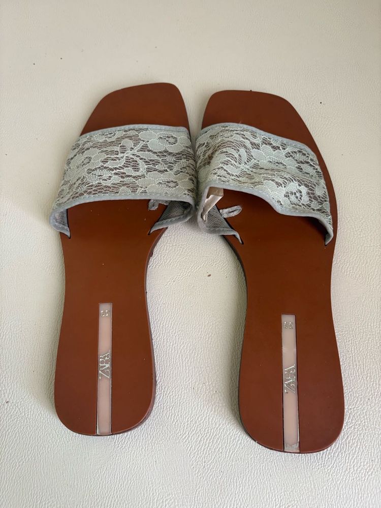 Zara Lace Strap Flat Sandals