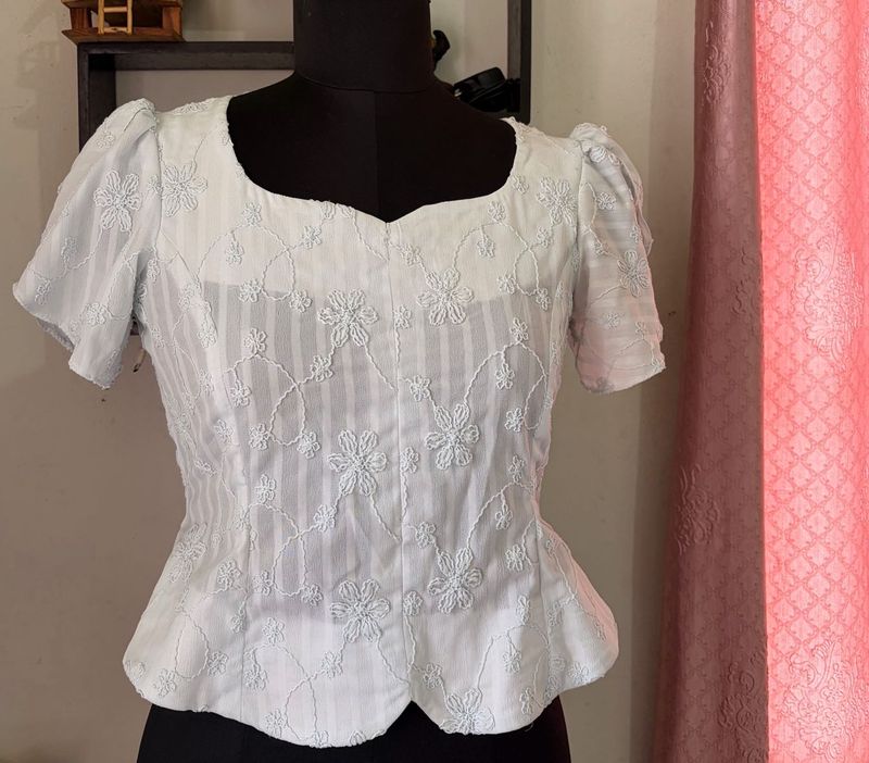 Embroidered Peplum Blouse
