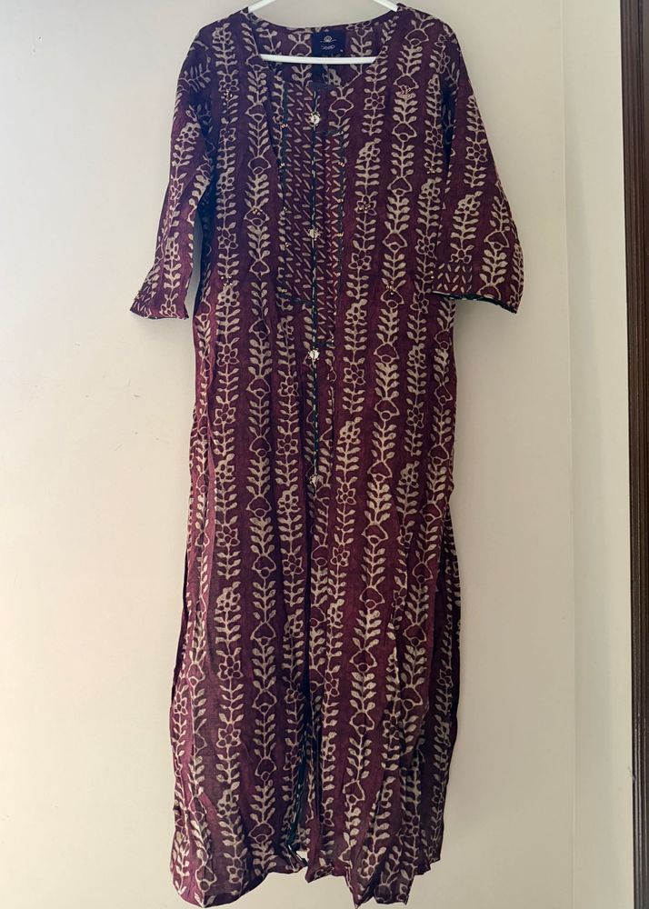 Burgandy Printed Kurta &amp; Pants Set
