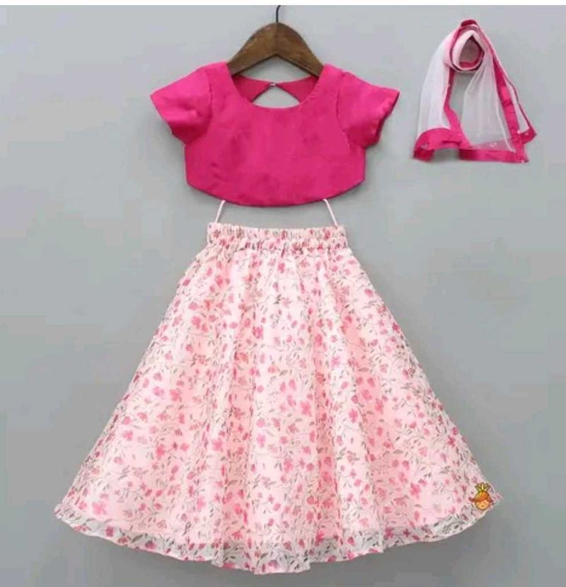Girls Pink Floral Lehenga Choli Set