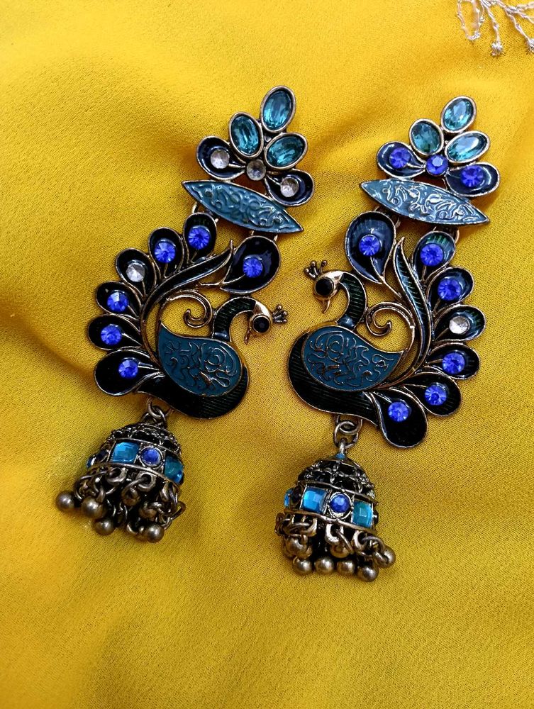 Peacock Design Jhumka Earrings with bracelet