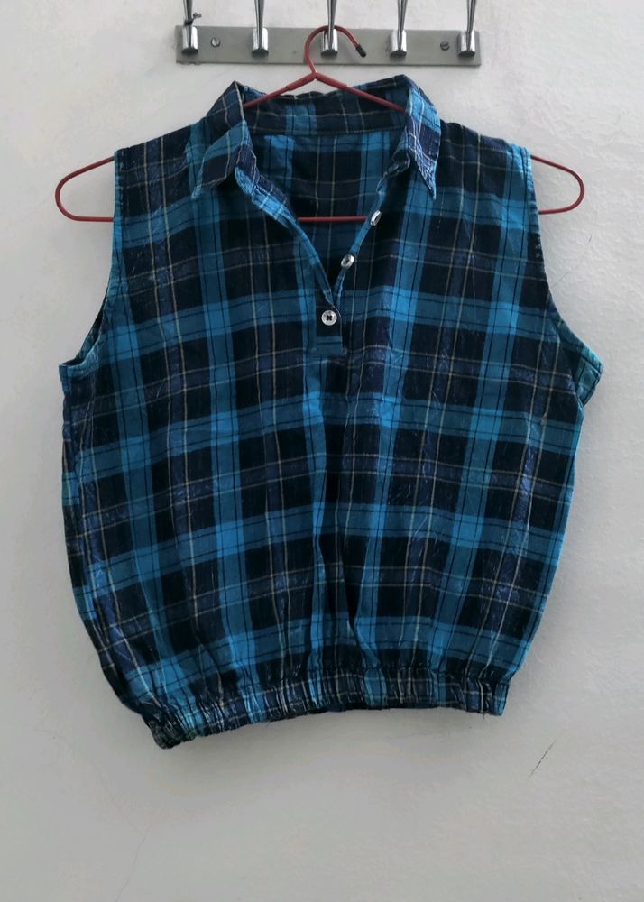 Blue Checks Crop Top