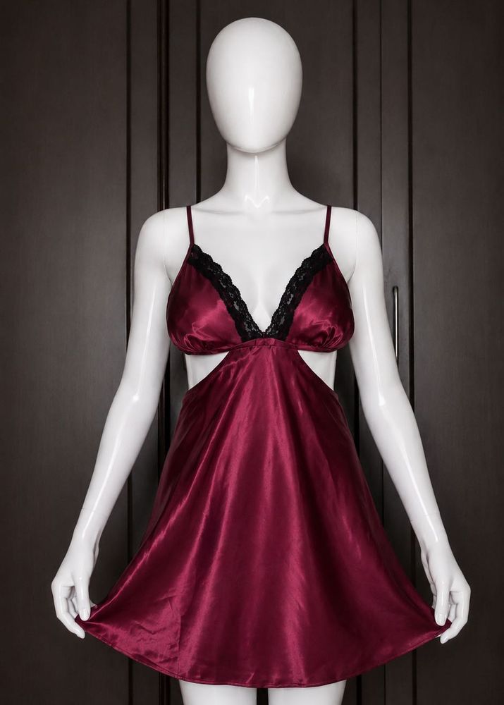 Burgundy Satin Lace Nightgown