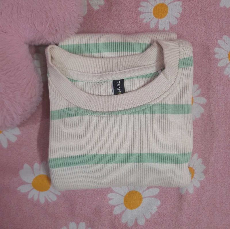 Green Stripped Slim Fit T-Shirt