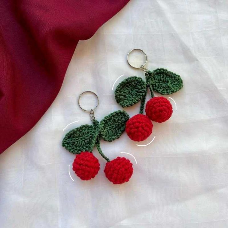 Crochet Cherry Keychain Pair