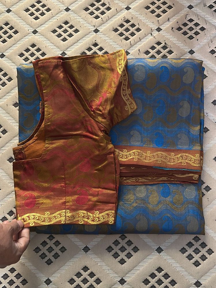 Blue Gold Art Silk Saree