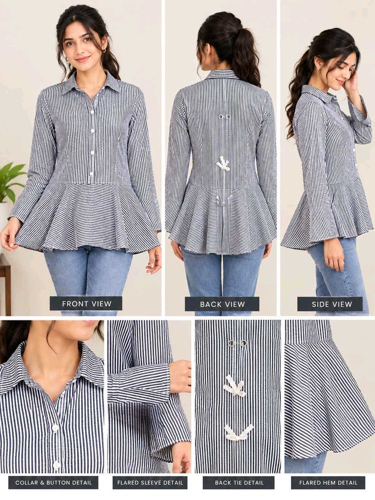 Chic Striped Peplum shirt pattern top